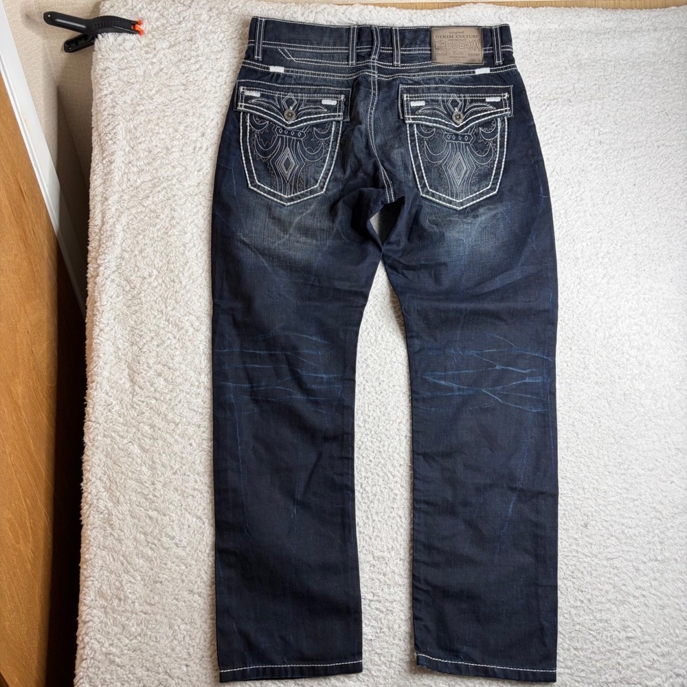 Cipo & Baxx Mens Regular Fit Dark Wash Embroidered Y2K Jeans CD324 36x32 (30)